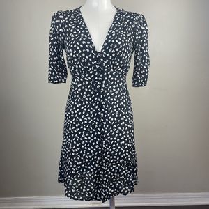 All Saints Size XS Black White Print Knee Length Dress  Front Buttons 90s Boho